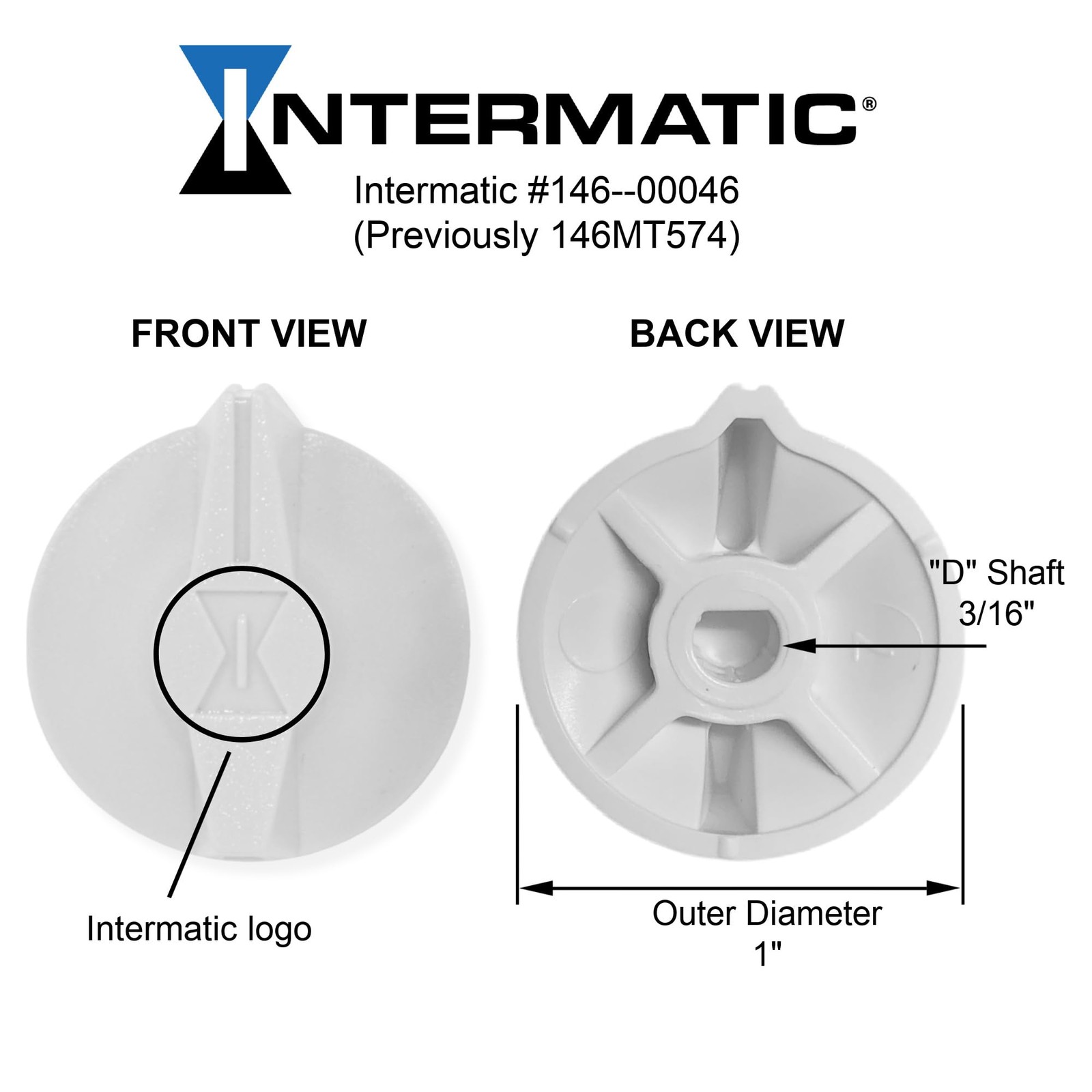 Intermatic 146MT574 Timer Knob for FD Series Spring Wound 1 inch, White