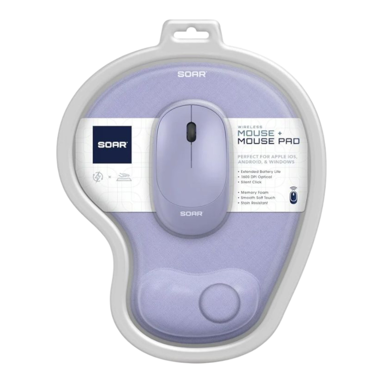 SOAR Wireless Optical Mouse +  Memory Foam Mouse Pad NEW Sealed Purple