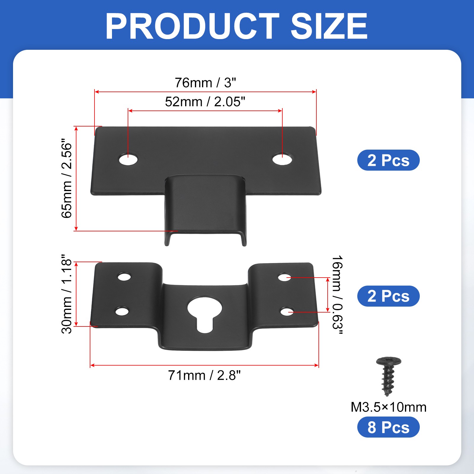 2Pcs, Wall-Mounted Speaker Hanging Brackets with Screws Hook Kit 2.8x1.18In