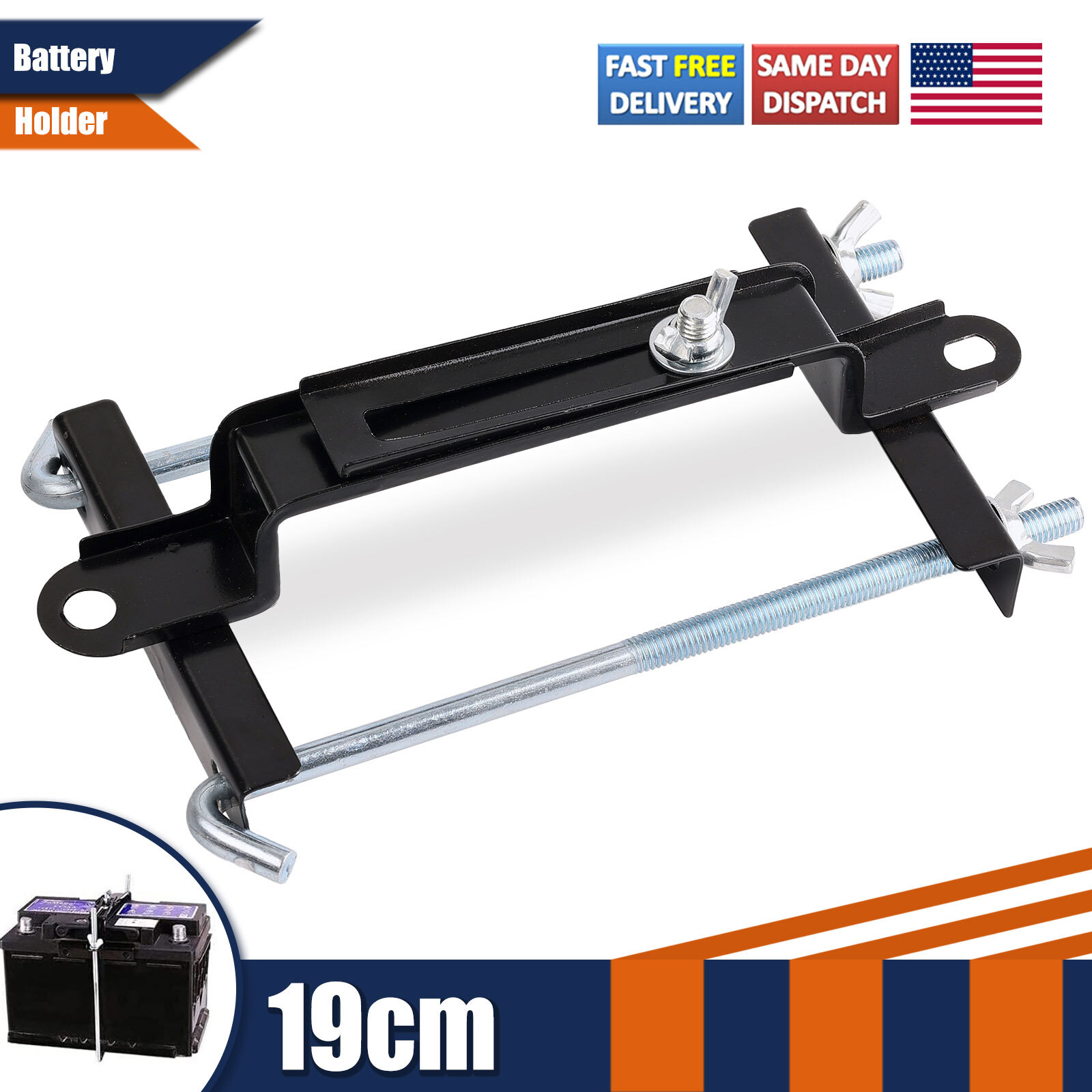 Car Adjustable Battery Retaining Holding Clamp Bracket Bolt Tie Hold Down Kit/