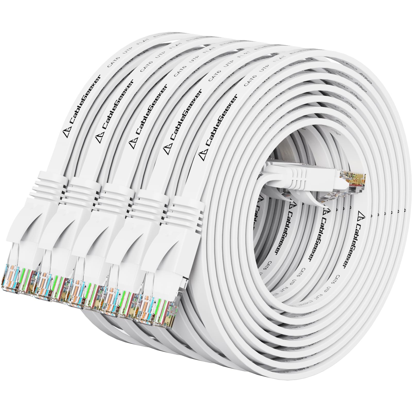 White Cat 6 Ethernet Cable 5 ft Flat Internet Network Patch RJ45 5 PCS