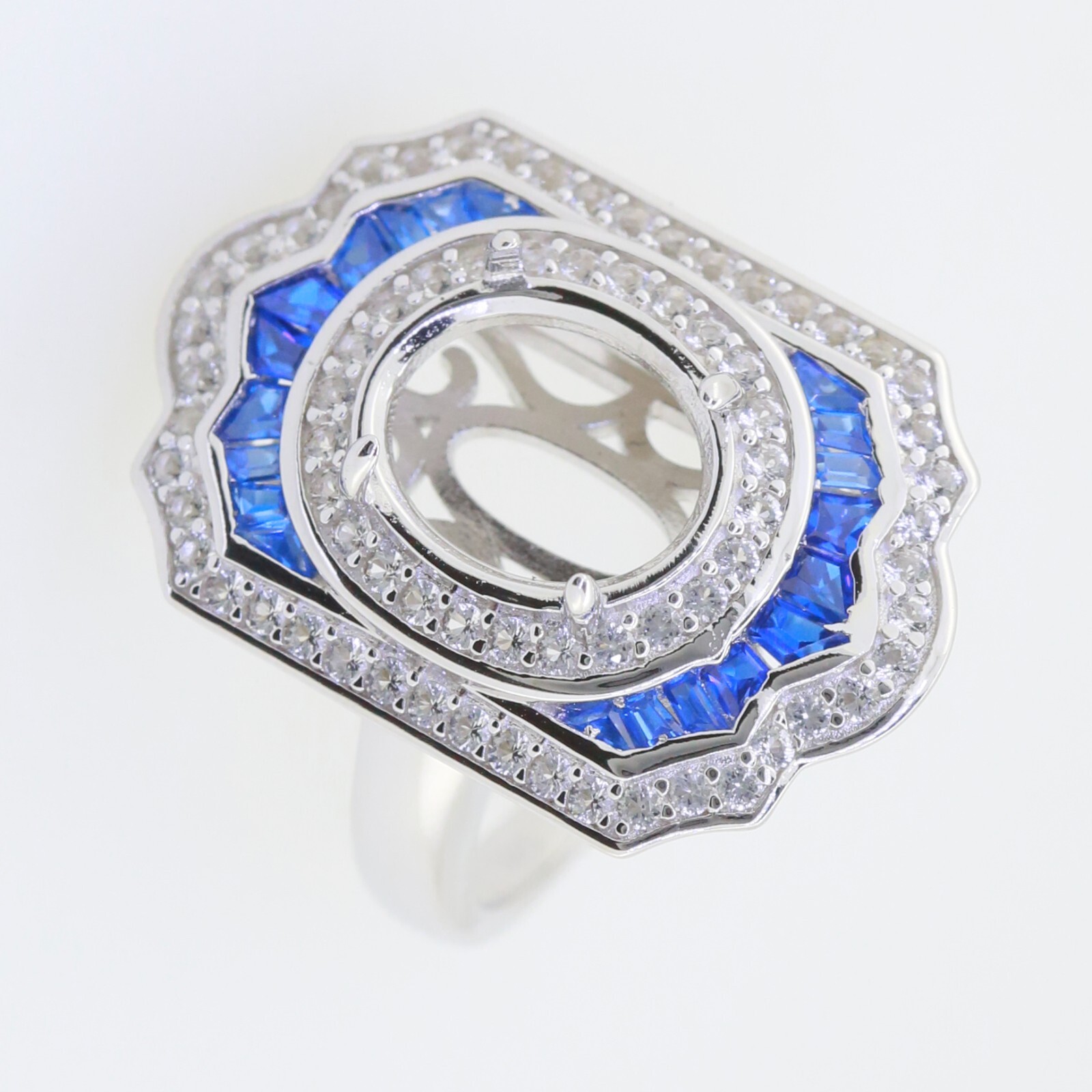 Sterling Silver Semi Mount Ring Setting Oval OV 11x9mm with Topaz or Moissanite