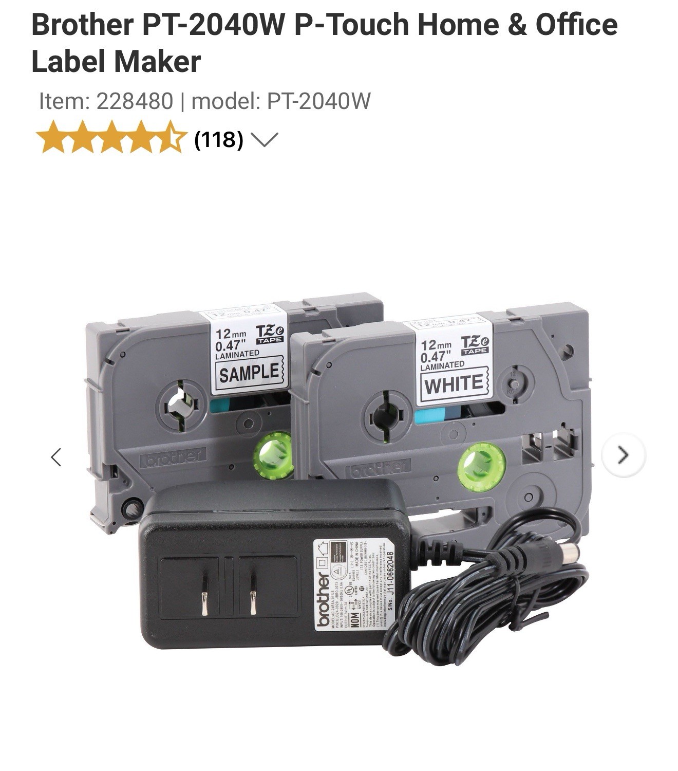 Brother P-Touch PT-2040W Labeler Maker White 2 Label Tapes + AC Adapter Printer