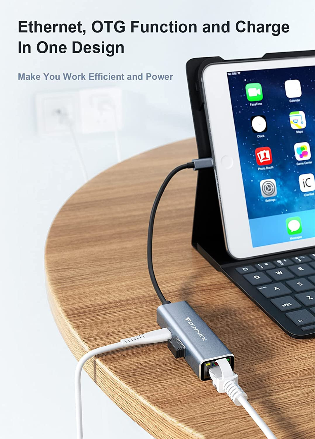 Ethernet to Lighting Adapter with USB Data Sync and Charge Plug and Play for LAN
