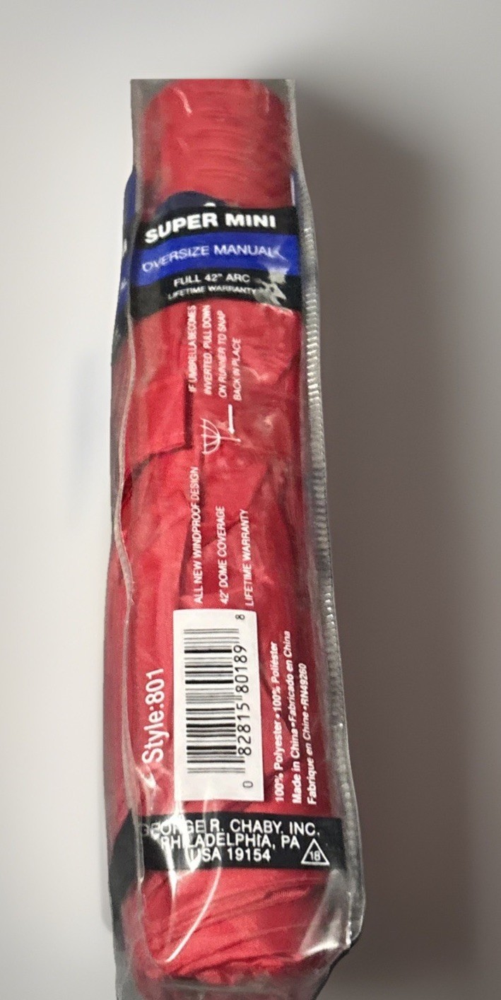 Manual “Super Mini” Windproof Umbrella-Red with Full 42" Arc