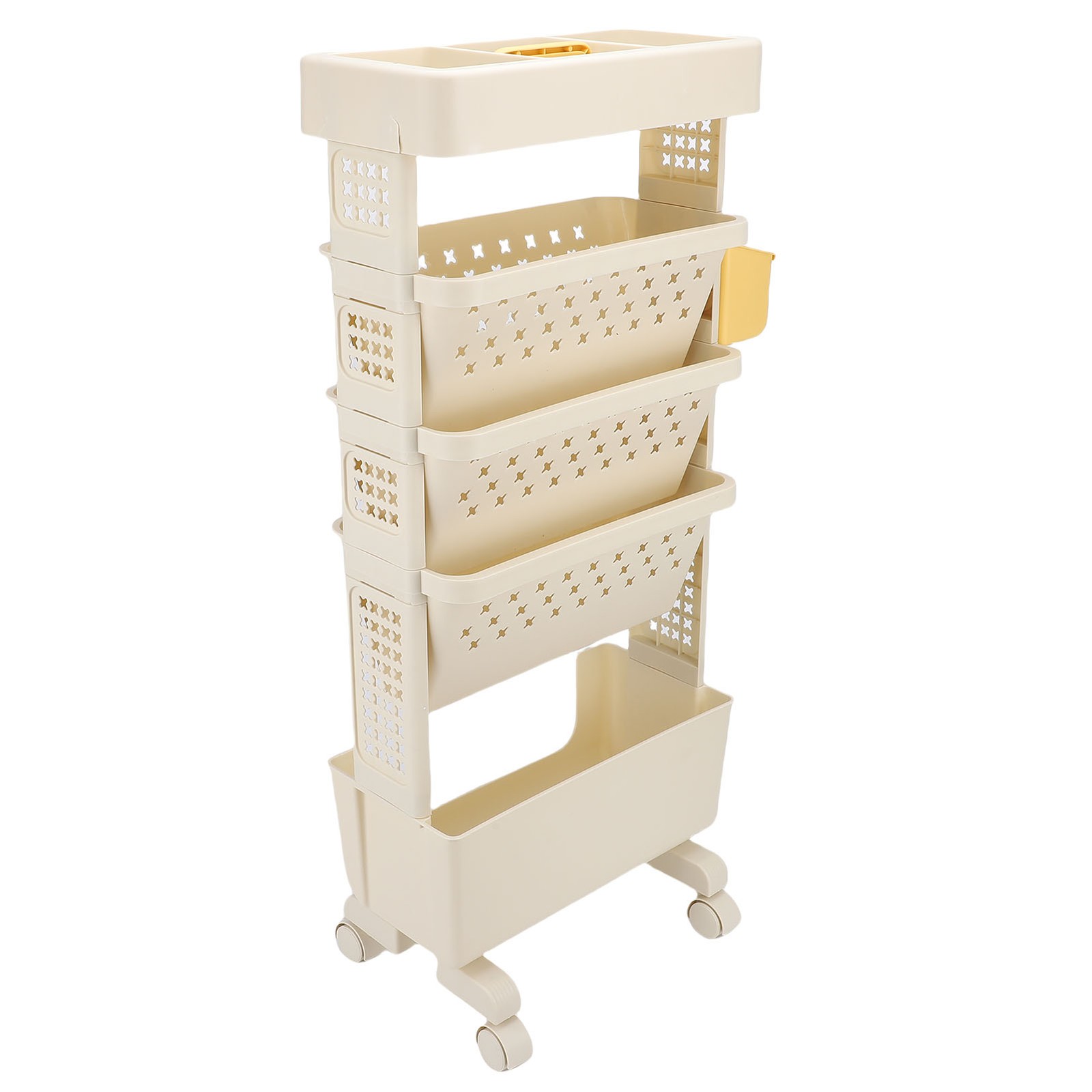 Rolling Book Cart 5 Tier Multi Functional Movable Storage Book Rack White
