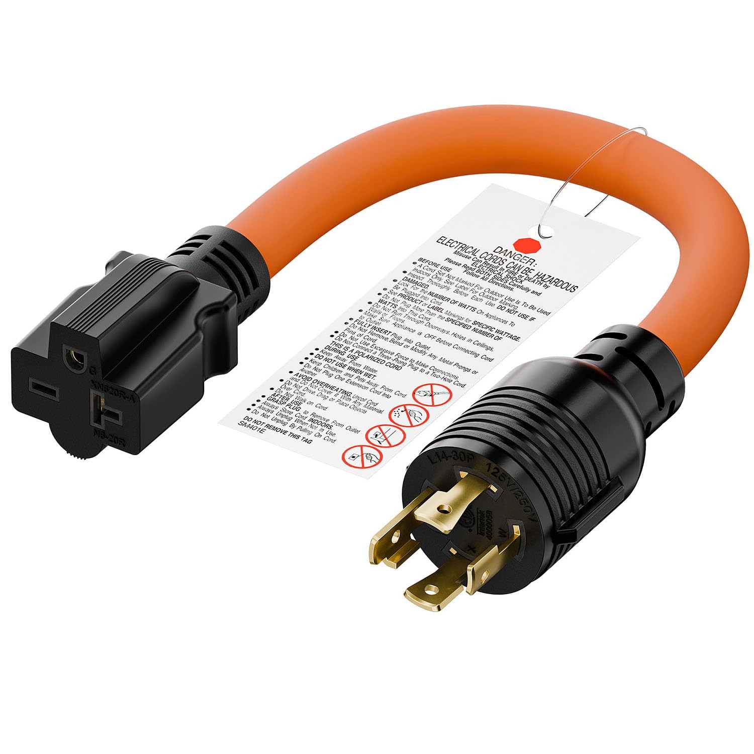 Plugrand 1FT Nema L14-30P 30Amp Locking Plug Male to 6-20R T-Blade Black