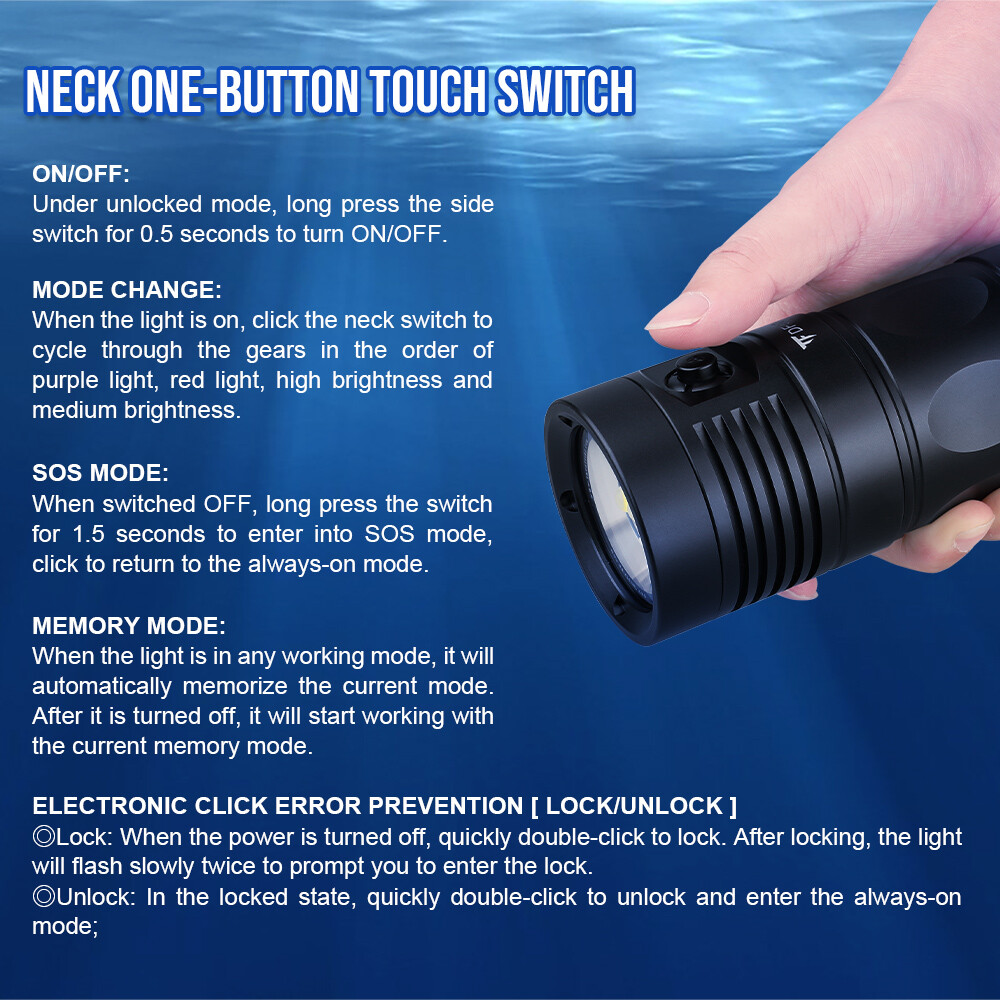 TustFire DF90 Kit 15000Lumen Brightest LED Diving Light Waterproof Flashlight