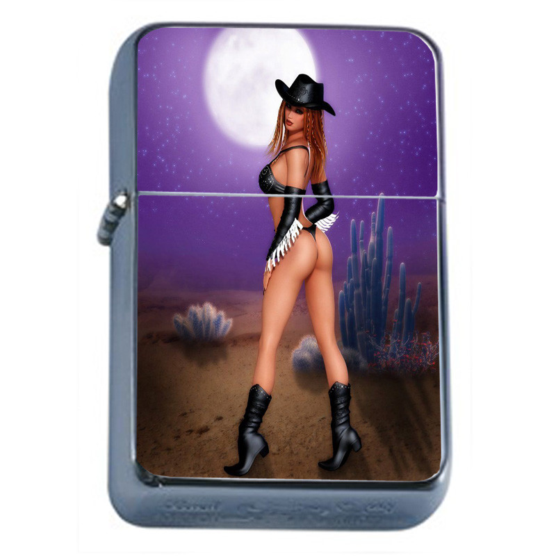 Wild West Pin Up Girls D7 Flip Top Oil Lighter Wind Resistant