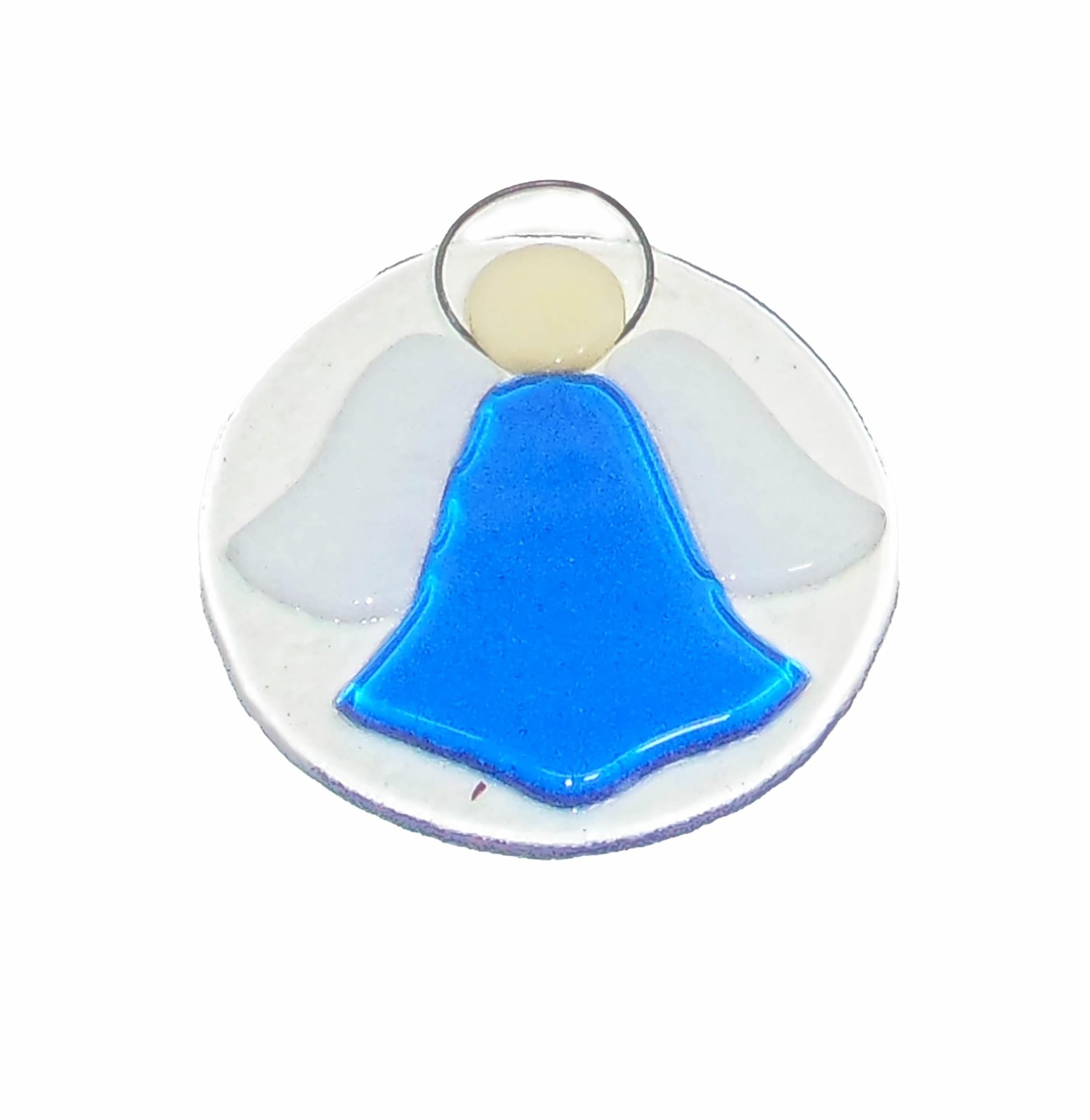 Turquoise Blue Angel Fused Glass Suncatcher Christmas Ornament Handmade