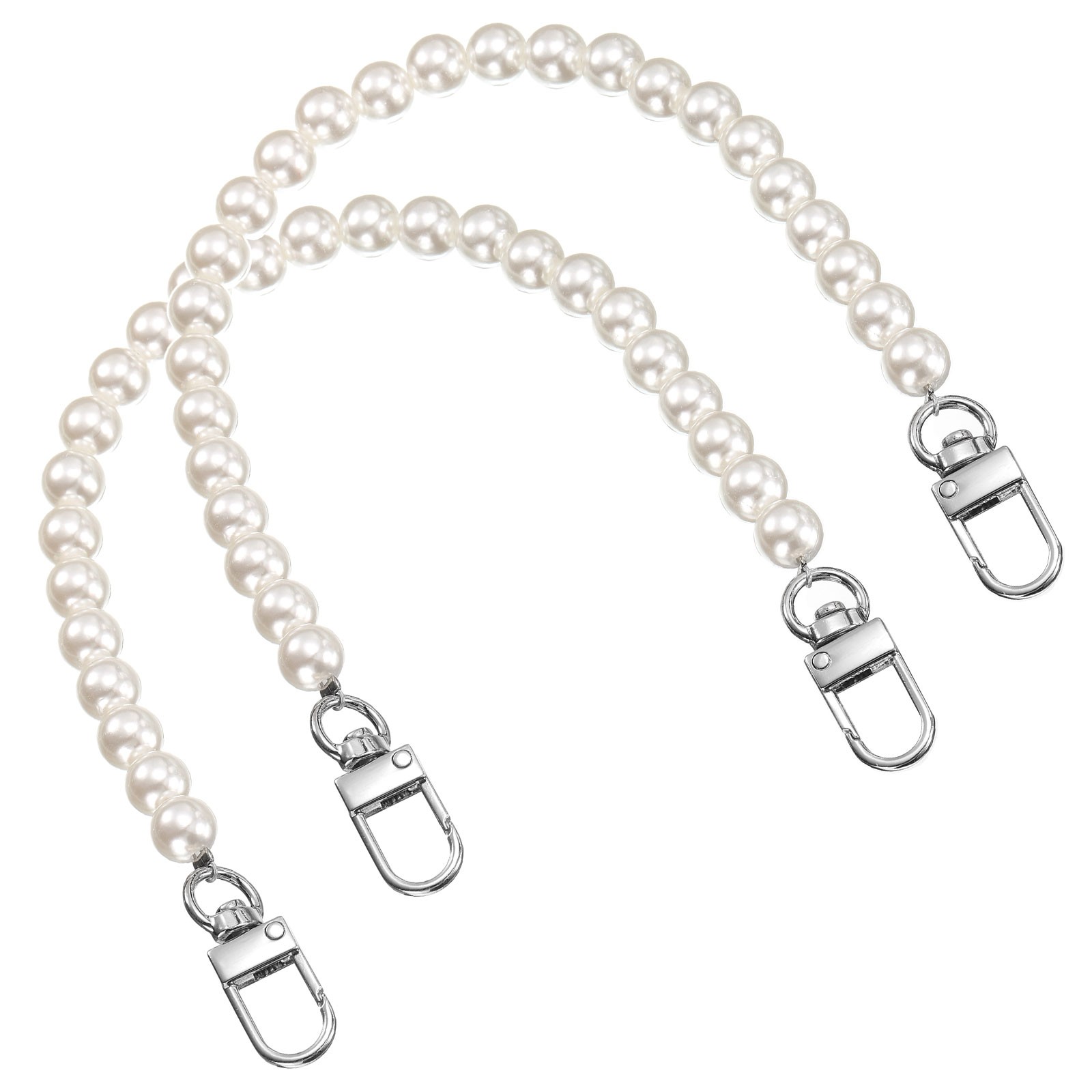 2pcs, Imitation Pearl Purse Strap 12 Inch Handbag Swivel Clasp Silver