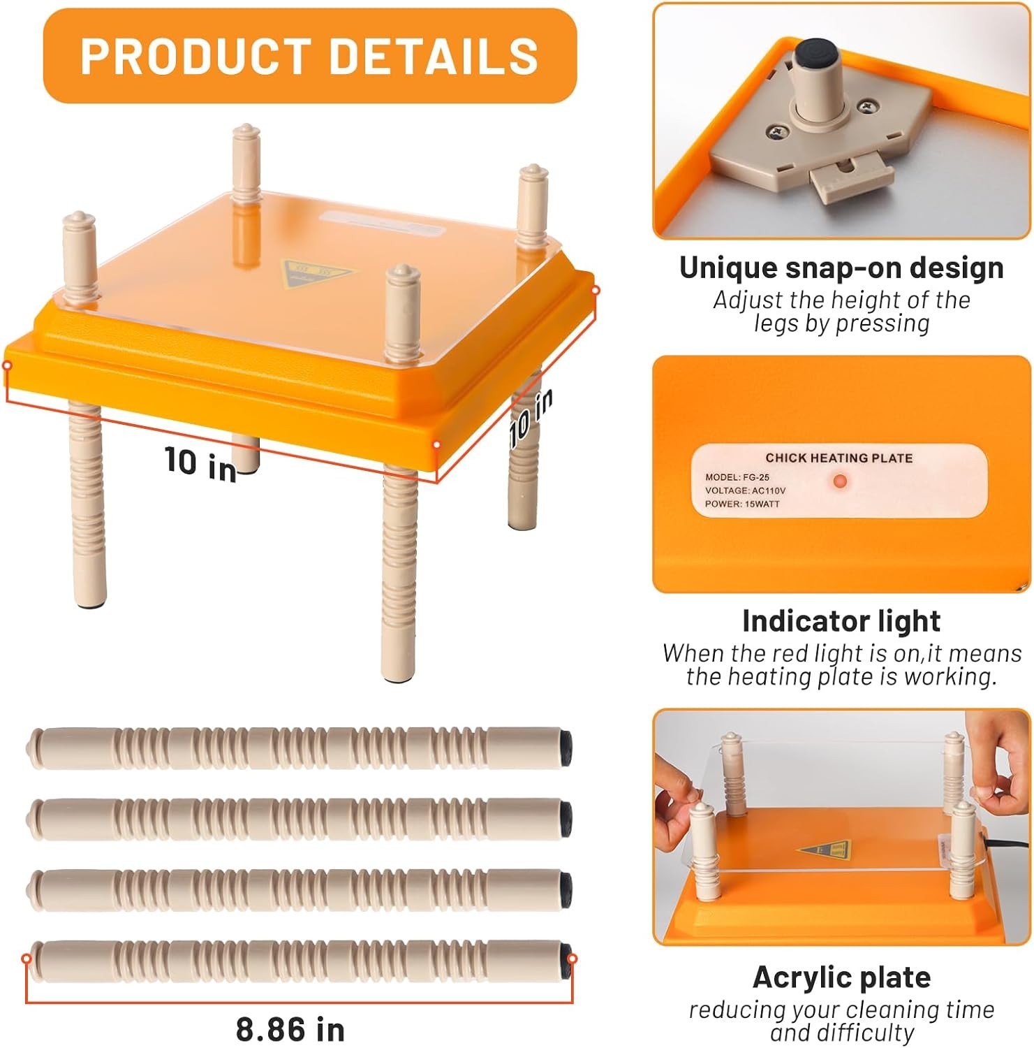 Efficient Full-Size Chick Brooder Heater - 10" x 10" with Safety Features