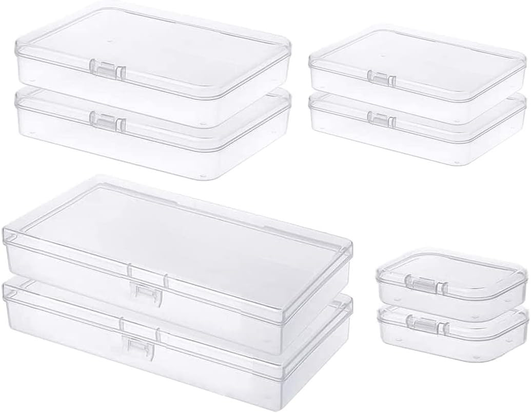 8 Pieces Mixed Sizes Rectangular Empty Mini Clear Plastic Organizer Storage Box