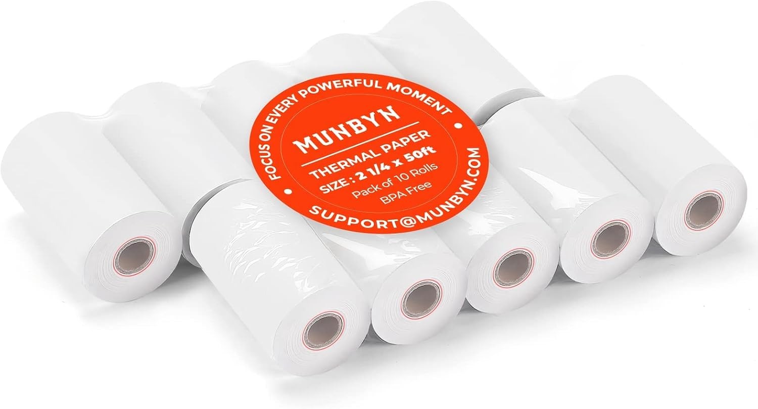 10 Rolls MUNBYN 2 1/4 x 50ft Thermal Receipt Paper BPA Free POS Printer Paper