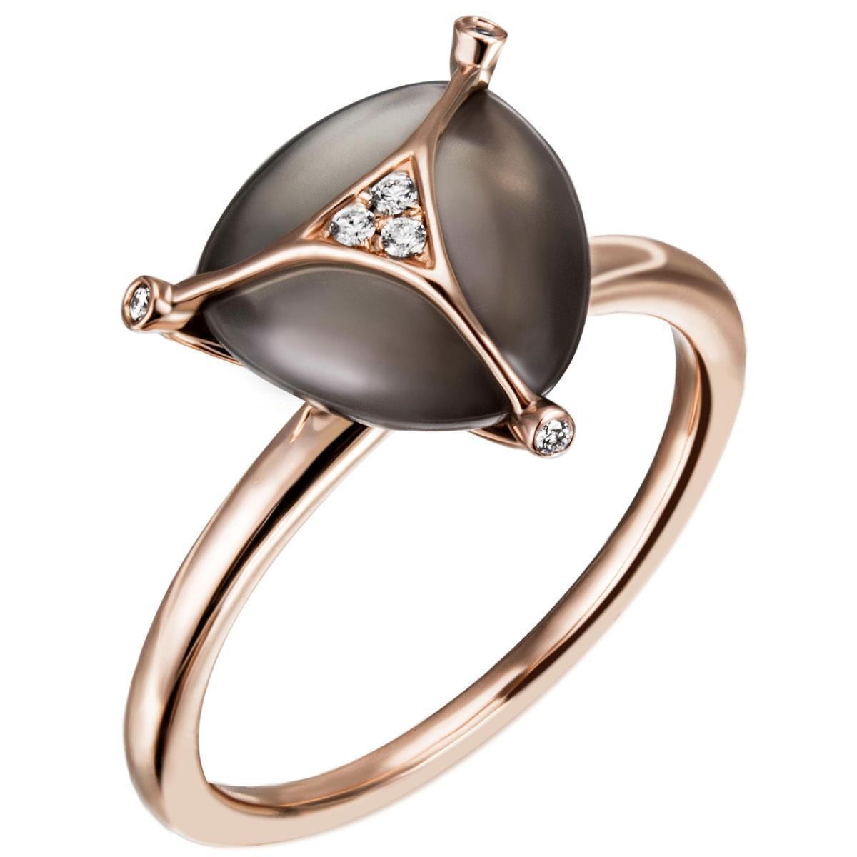 Jobo ladies' ring 585 gold rose gold 1 monstein grey 6 diamonds brilliant moonstone
