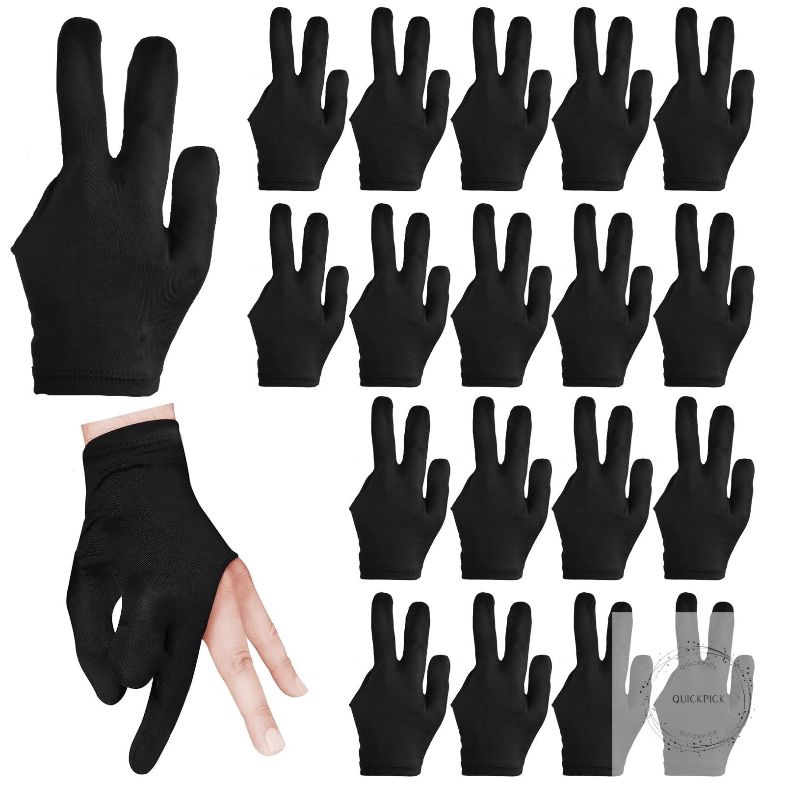 3 Fingers Pool Gloves 20Pcs Billiard Glove Universal Cue Sports Gloves Pool Left