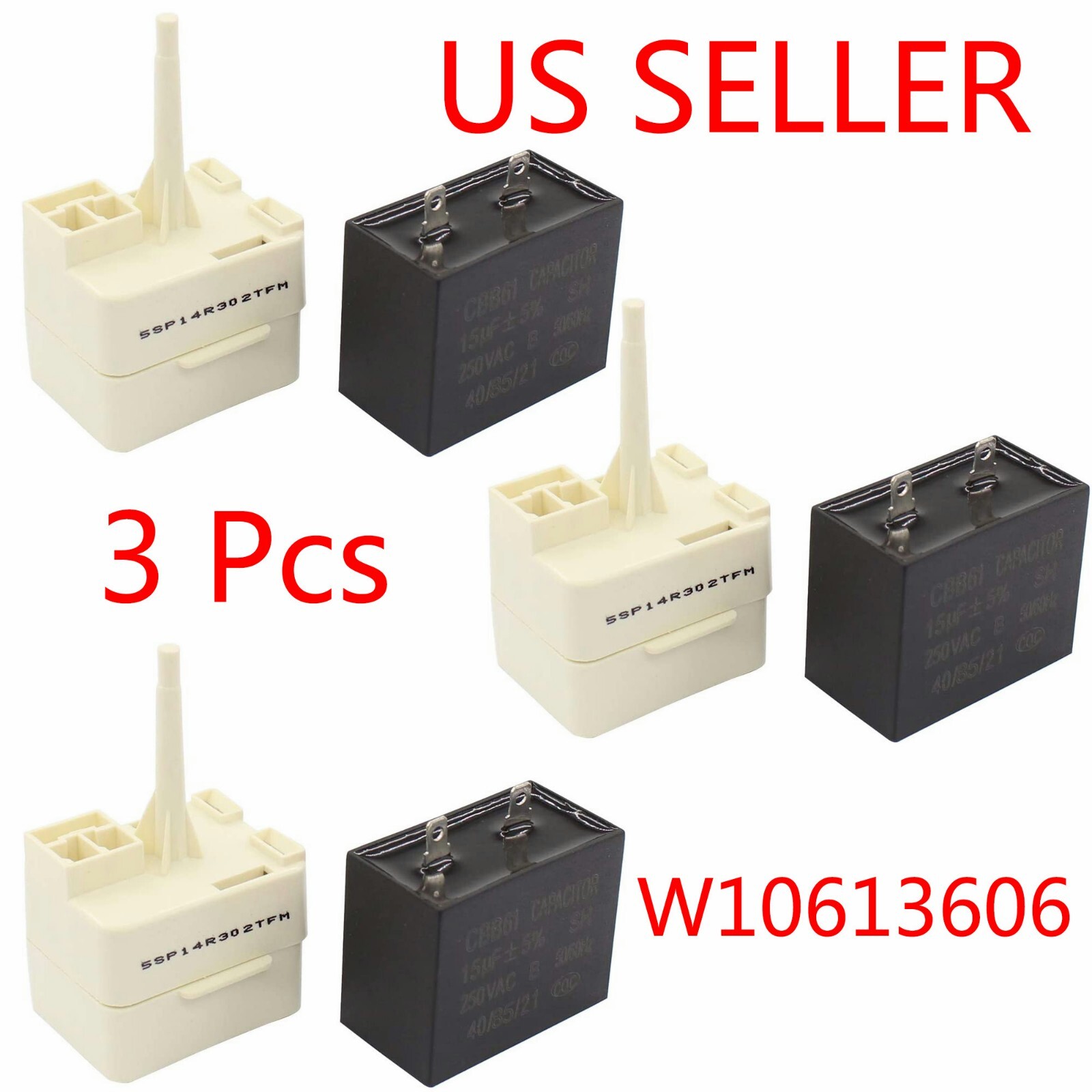 3PCS Refrigerator Relay Overload Capacitor fits Whirlpool W10613606 Start Device