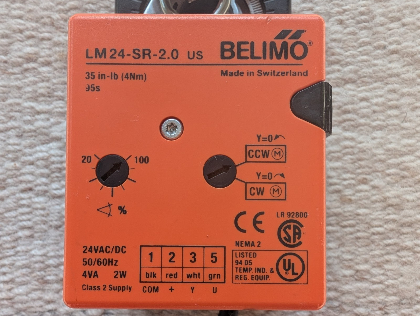 Belimo LM24-SR-2.0 US Actuator Damper - modulated (tested and working)