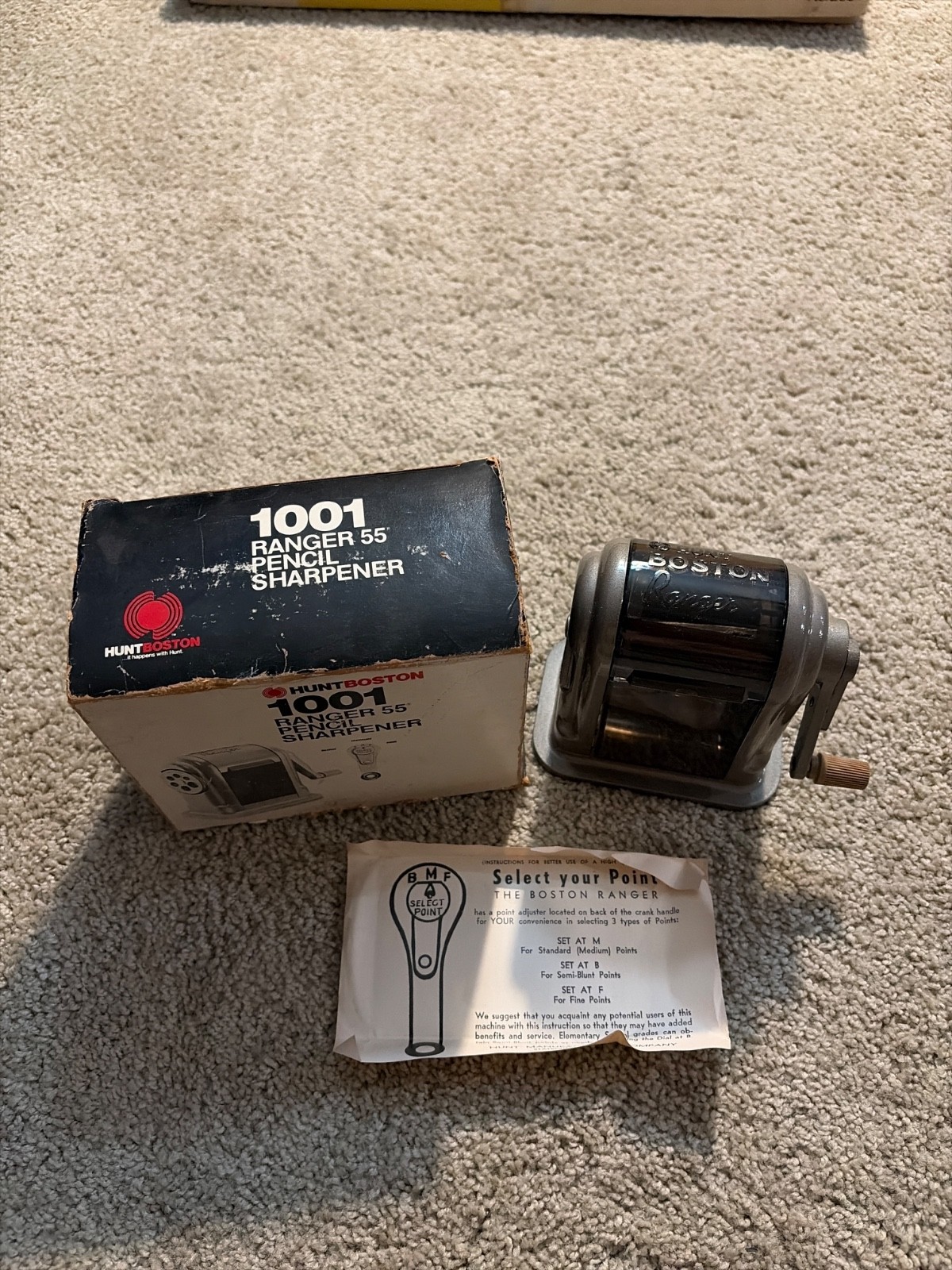 NOS! HUNT BOSTON USA 1001 RANGER 55 6 HOLE MOUNTABLE PENCIL SHARPENER IN BOX