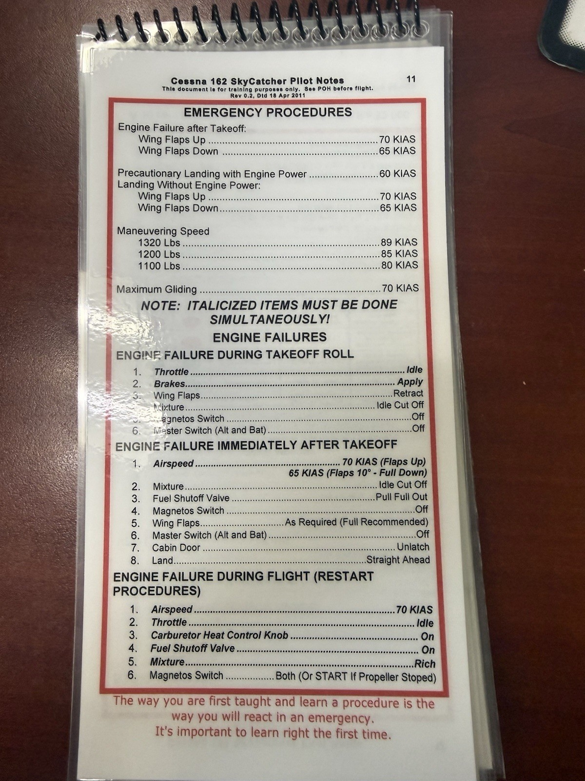 Cessna C162 Skycatcher Checklist