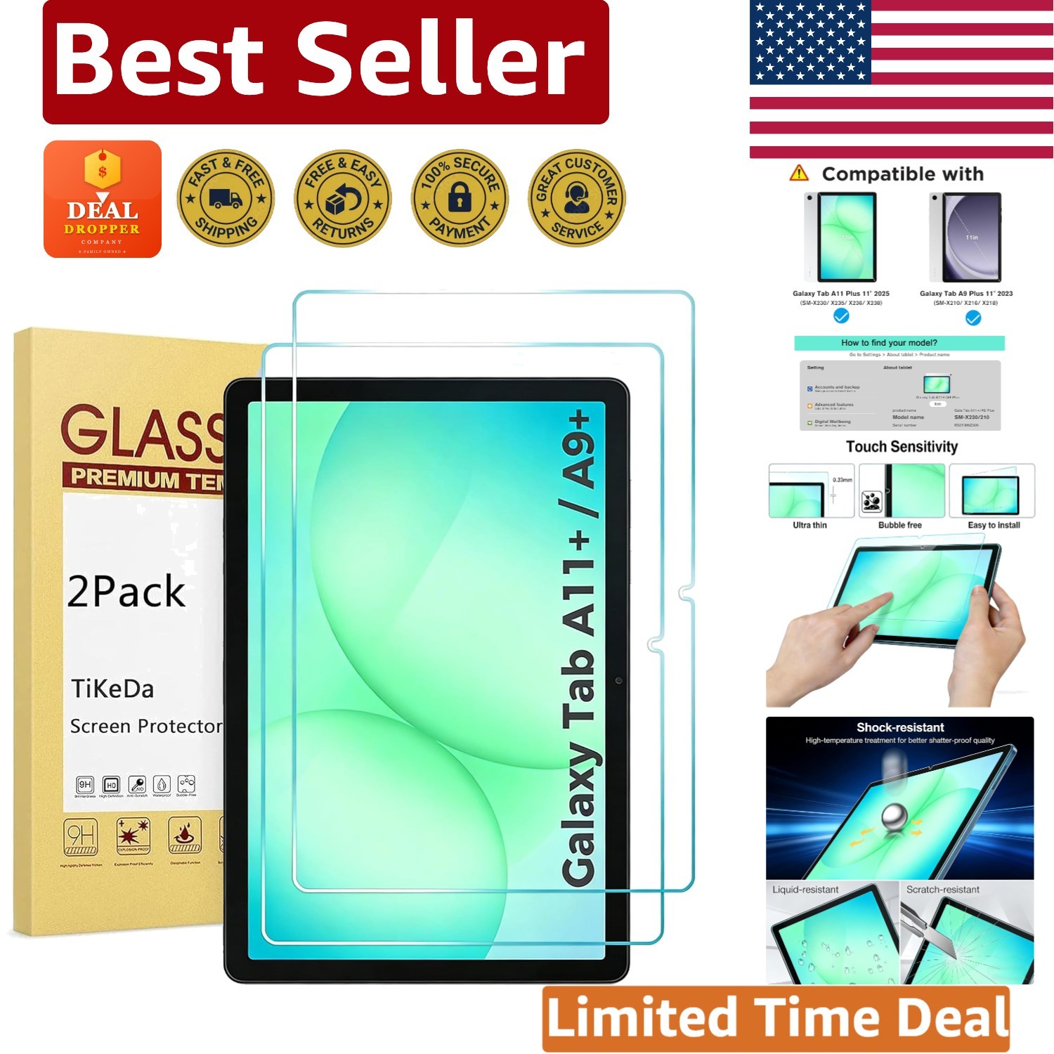 Bubble-Free Installation 2-Pack Tempered Glass Protector for Galaxy Tab A11 & A9
