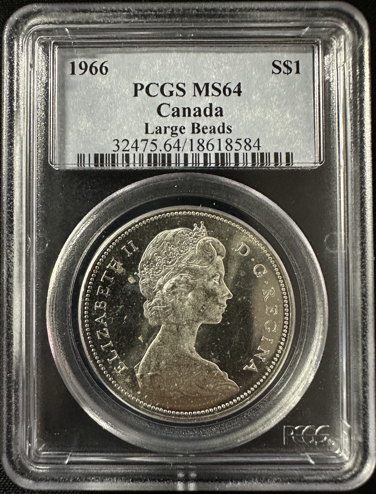 Canada - 1966 Large Beads Silver Dollar - PCGS MS64 - LUSTROUS & CHOICE SURFACES