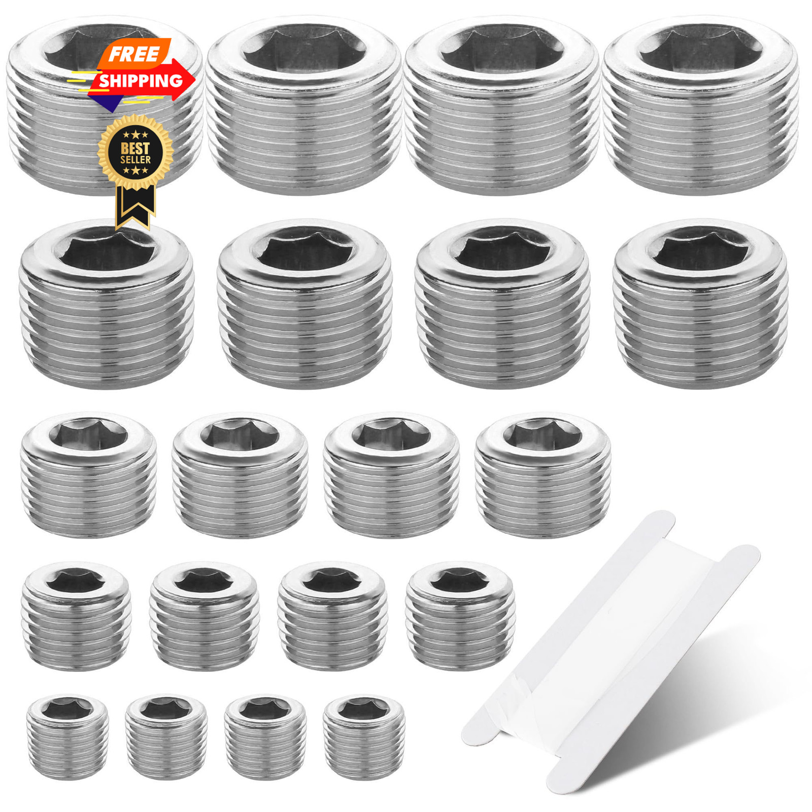 Ailbiuko 20 Pcs 304 Stainless Steel Pipe Plug Fitting Assortment Socket