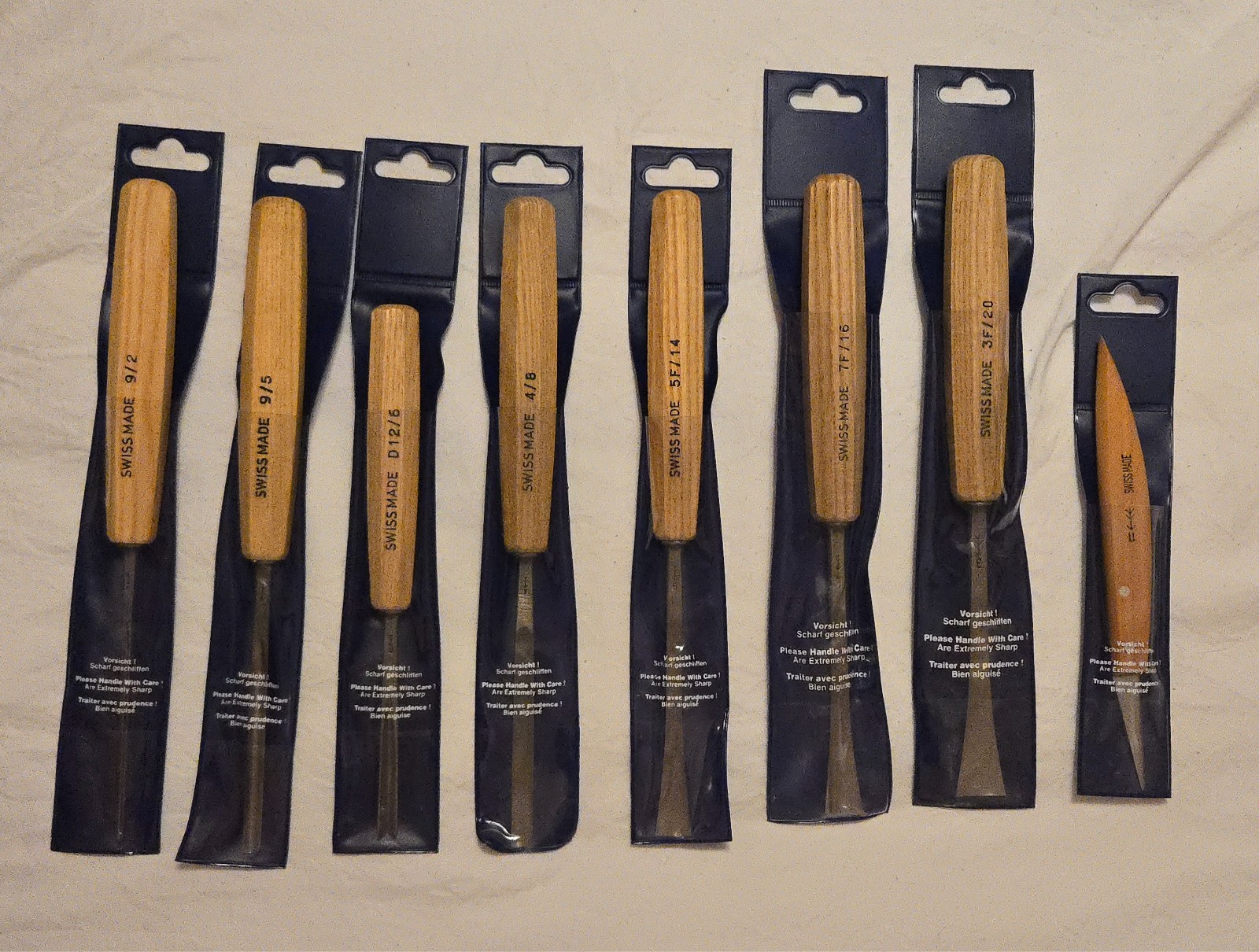 Pfiel Swiss Made Carving Tools Assortment (8 Tools) and Sharpening Stones Set