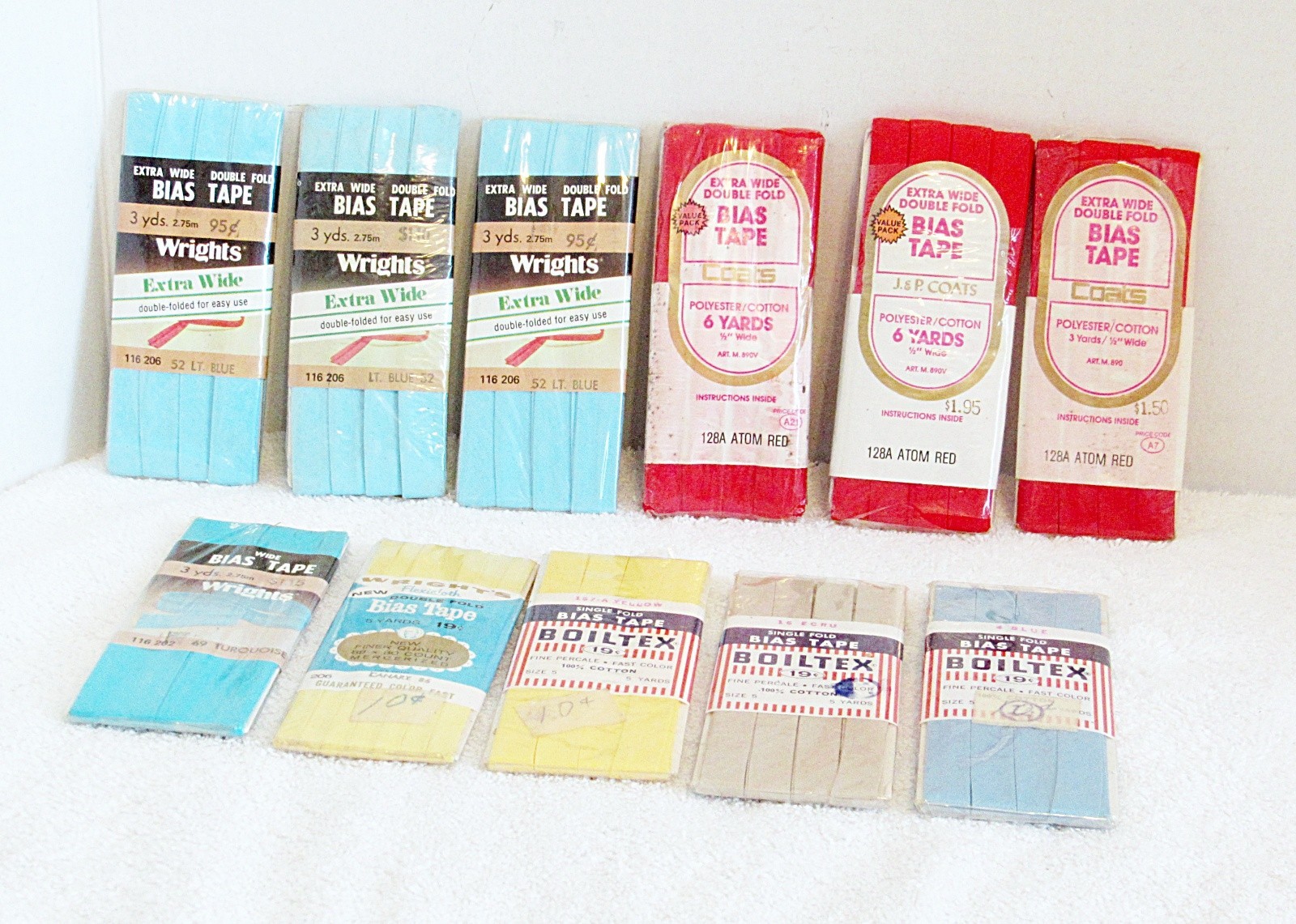 Lot of 6 Vintage Bias Tape Double Fold Wide 5 Misc Bias Tape J&P Coats, Wrights