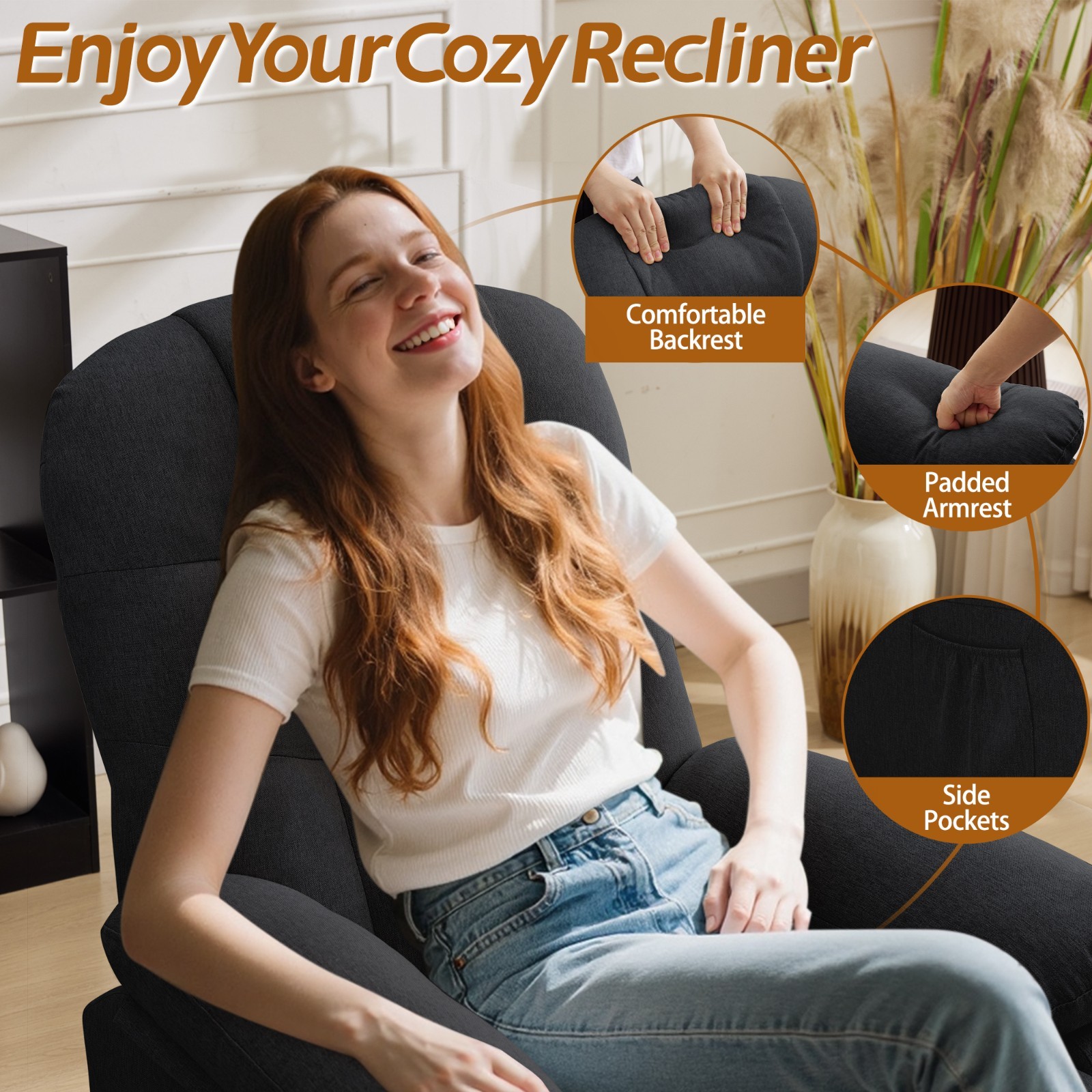 Korser Manual Swivel Rocker Recliner Chair Small Recliner Sofa for Small Spaces