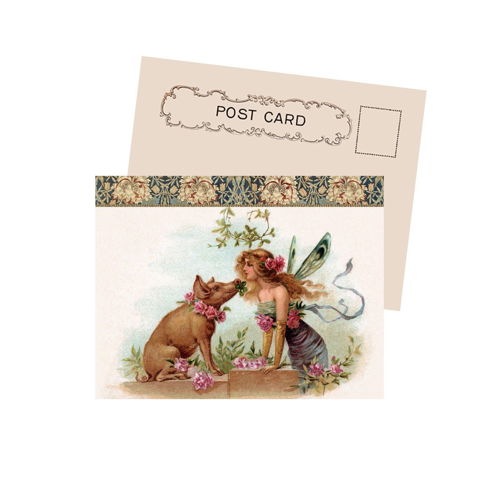 Victorian Christmas Fairy With A Pig New Vintage Image Postcard
