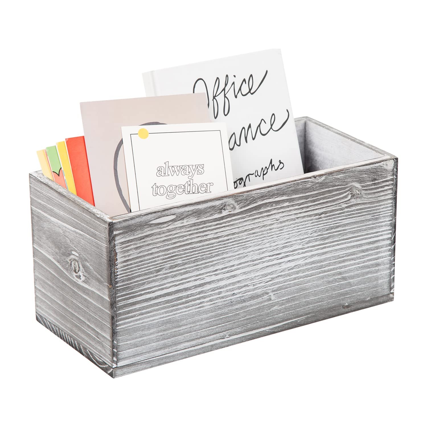 Rustic Gray Wood Mail Box Storage Holder File Organizer Tabletop Basket Script