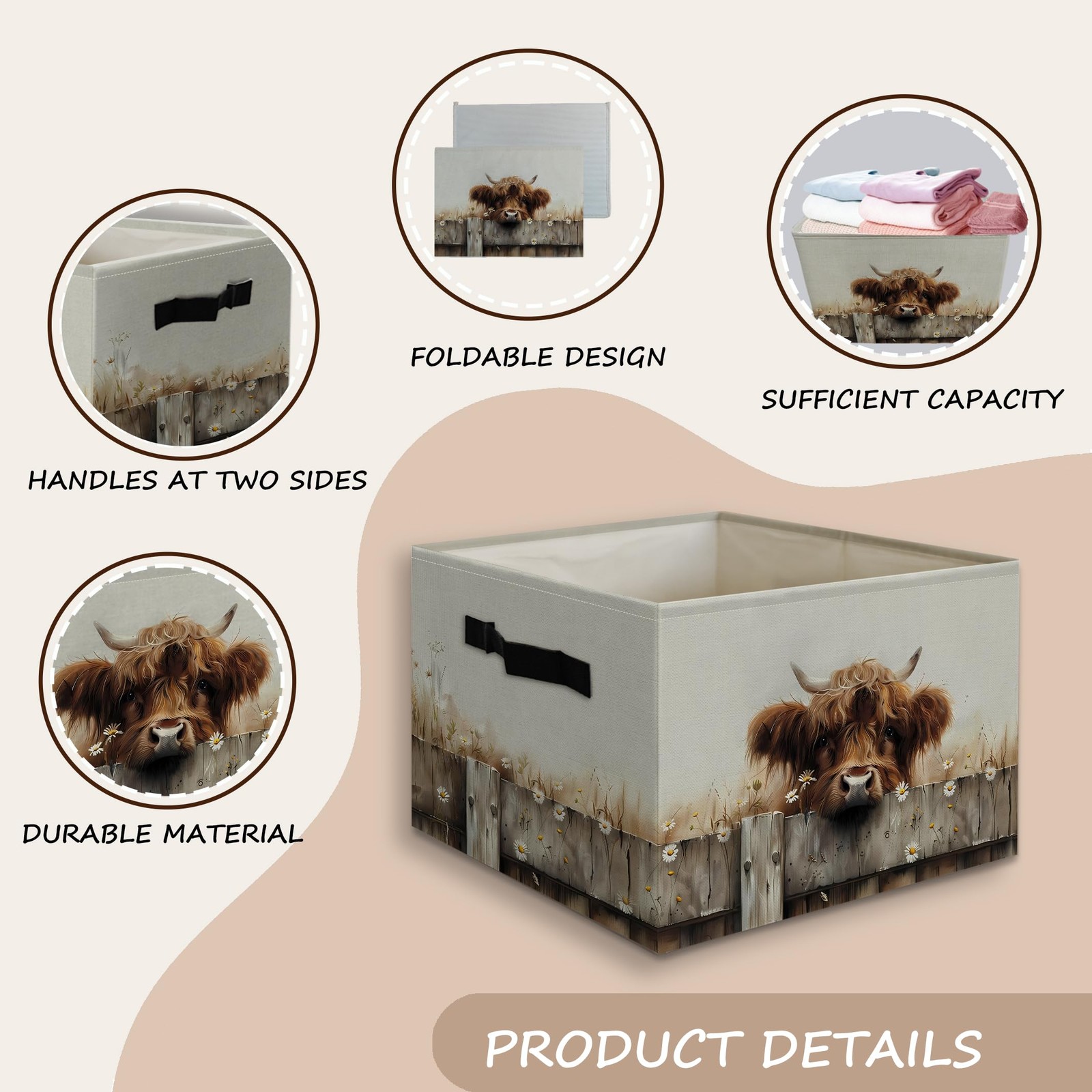 JUIOEIU Highland Cow Storage Bin cow01