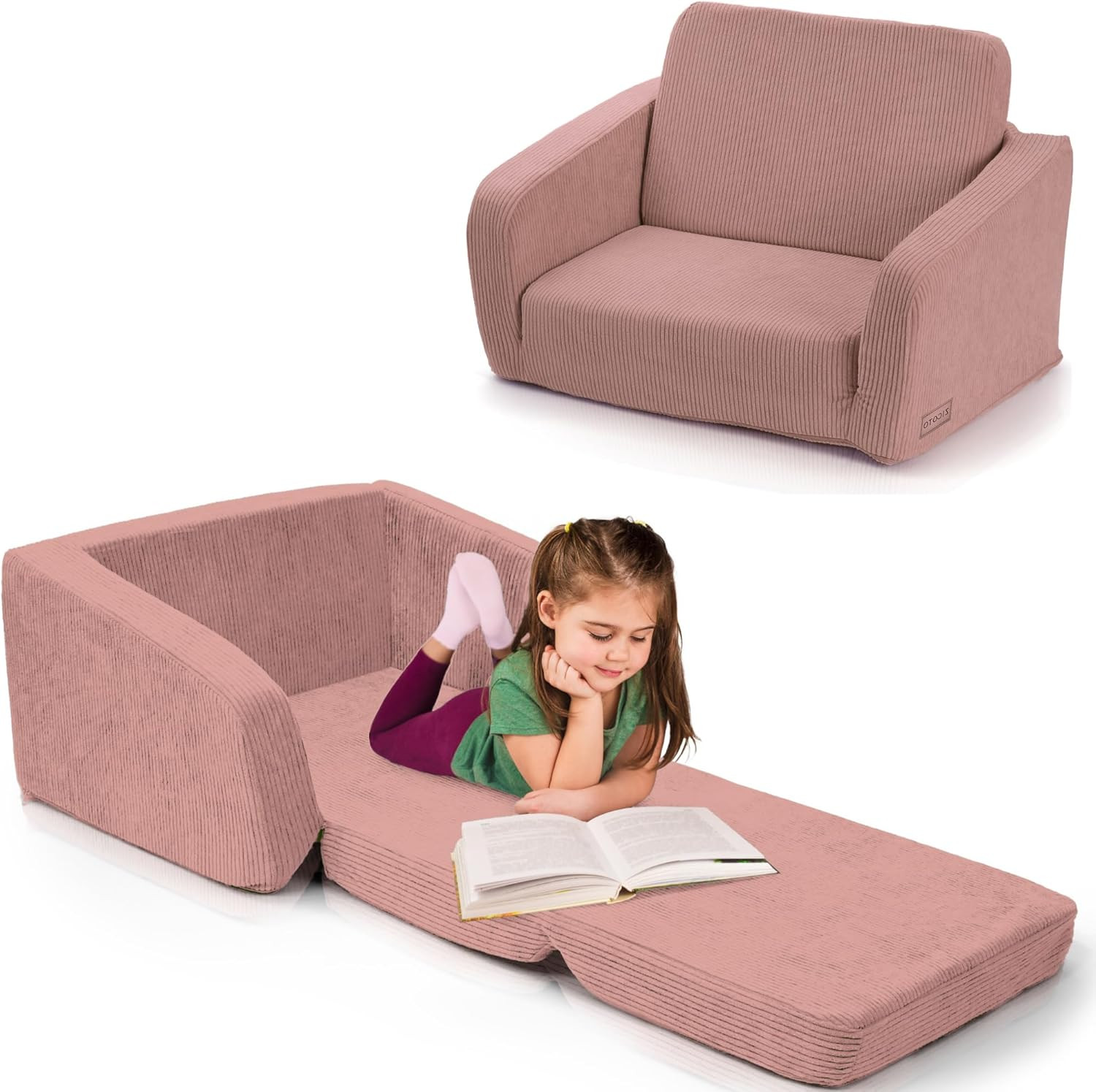 Comfy Kids Chair for Toddler - Stylish 2 in 1 Lounger Made of Memory Foam Easily