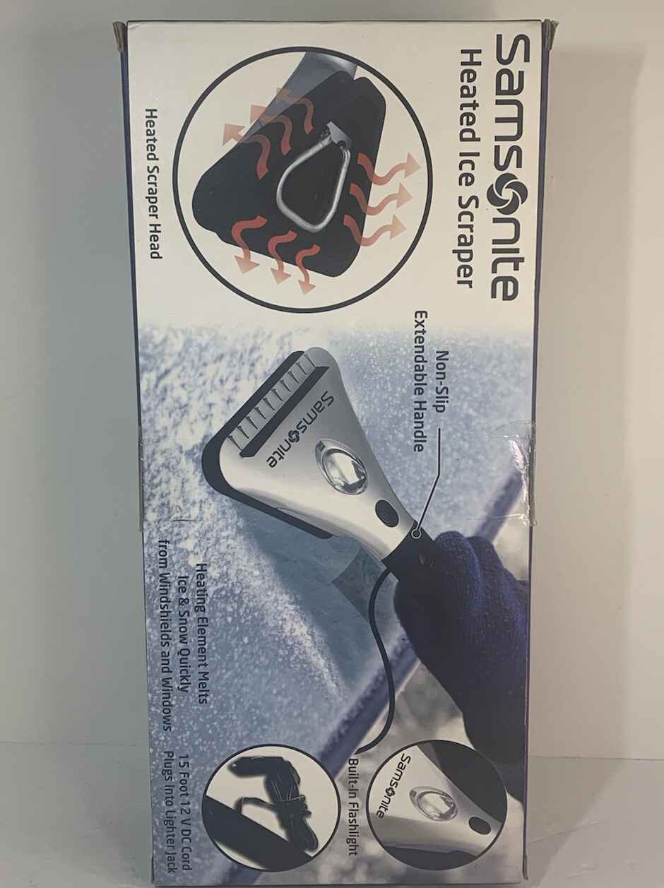 Samsonite Heated Ice Scraper With Light Non-Slip Extendable Handle 15' Cord -NEW