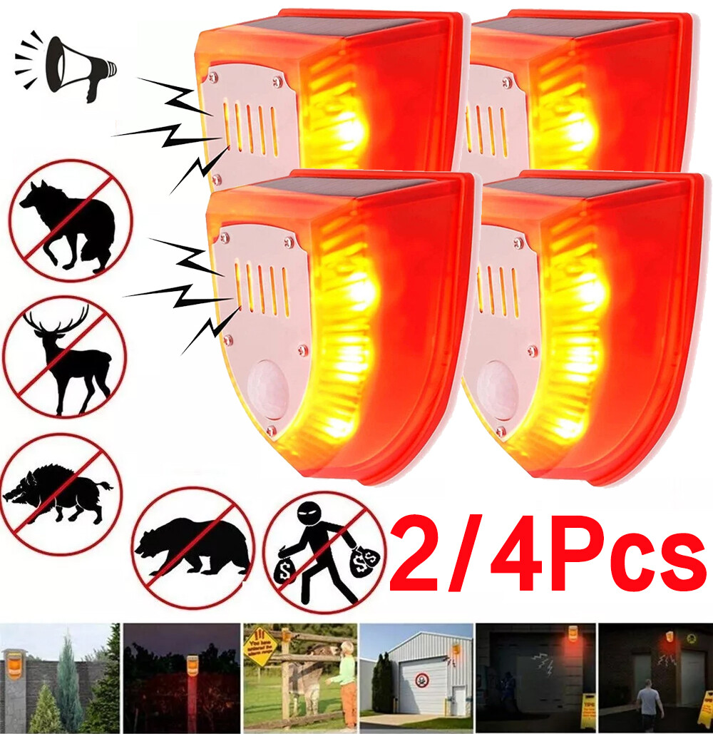 1/2/4pcs Solar Alarm Led Light Solar Strobe Light Motion Sensor For Farm Garden