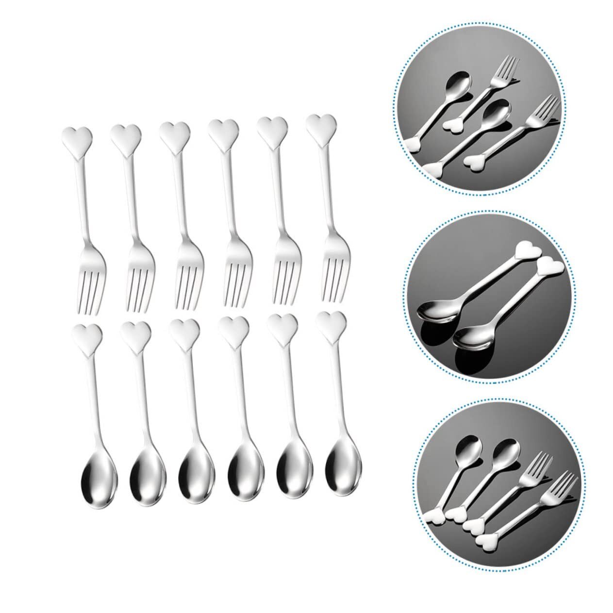 12 PCS Heart Shaped Appetizer Fork Spoons Silverware Set Dessert Fruit