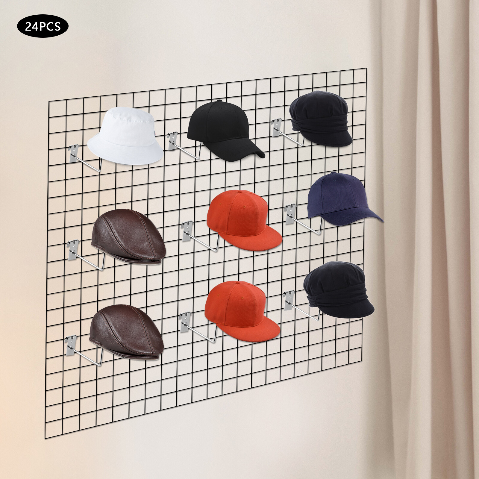 24 Pack Cap Holder Hooks For Gridwall/Slatwall Retail Hat Display Organizer