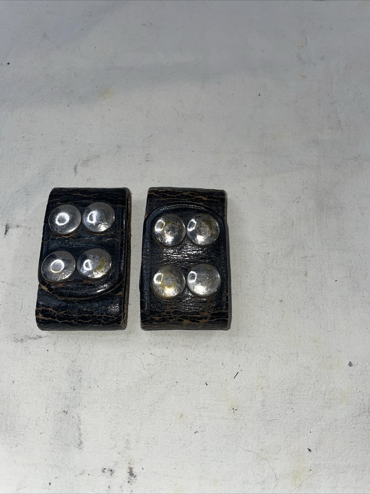 Lot Of 2 Black Leather Duty Belt Accessory Clips 4 Metal Fasteners