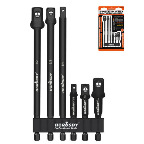 6 pc 6" & 3" Impact Grade Socket Adapter Set 1/4" 3/8" 1/2" Drive 1/4" Hex Shank
