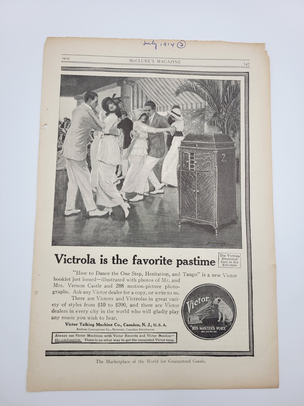 Antique 1914 Victrola Article Advertisement AD Vernon Castle Tango McClure's