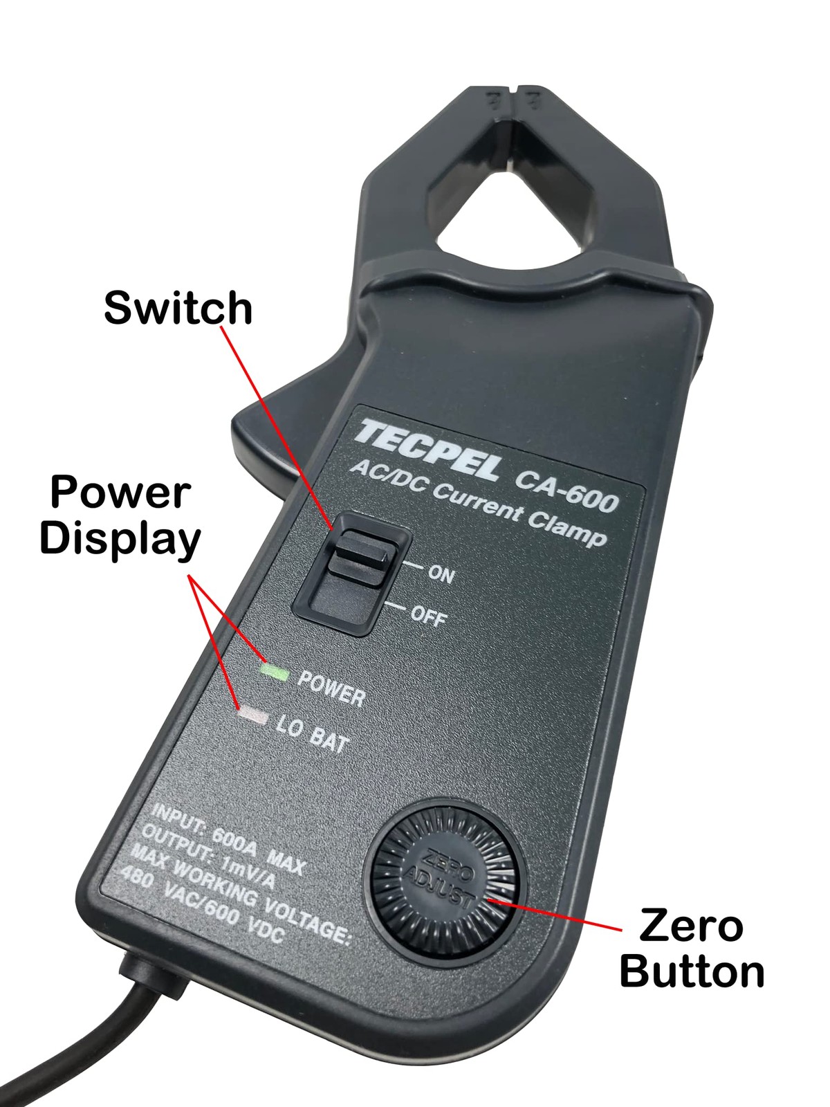 TECPEL CA-600 AC/DC Current clamp Transmitter Probe 600A Black