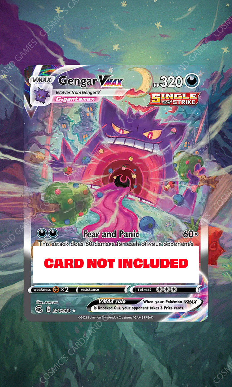 Gengar VMAX Fusion Strike (FST) #271 Display Case Extended Art for Pokemon Card
