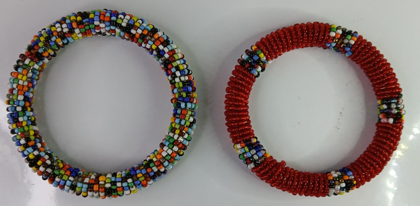 Handmade Seed Bead Bangles • Multicolor & Red Artisan Bracelets • Boho Jewelry