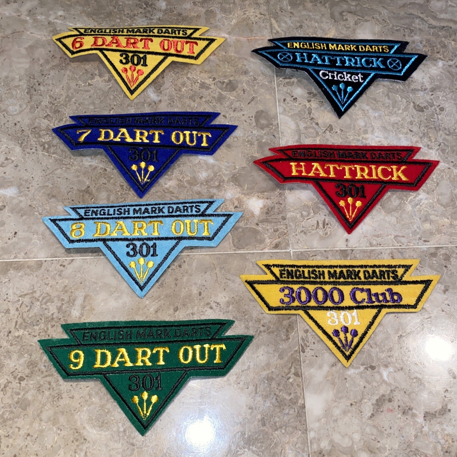 Vintage English Mark Darts iron-on Patches Unused Lot Of 7