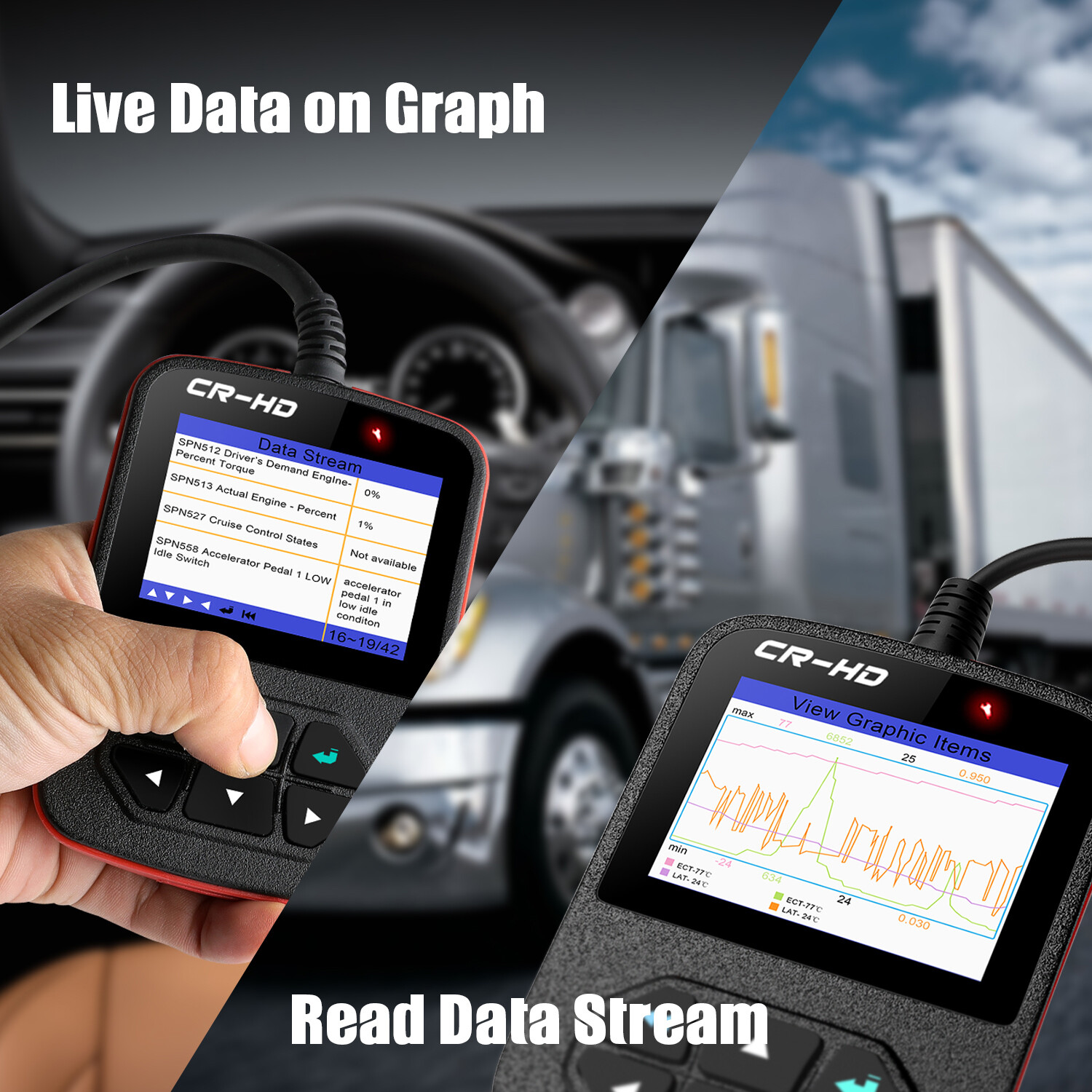 LAUNCH SCANNER CR-HD HEAVY DUTY TRUCK DIAGNOSTIC TOOL OBD2 CODE READER 6&9PIN