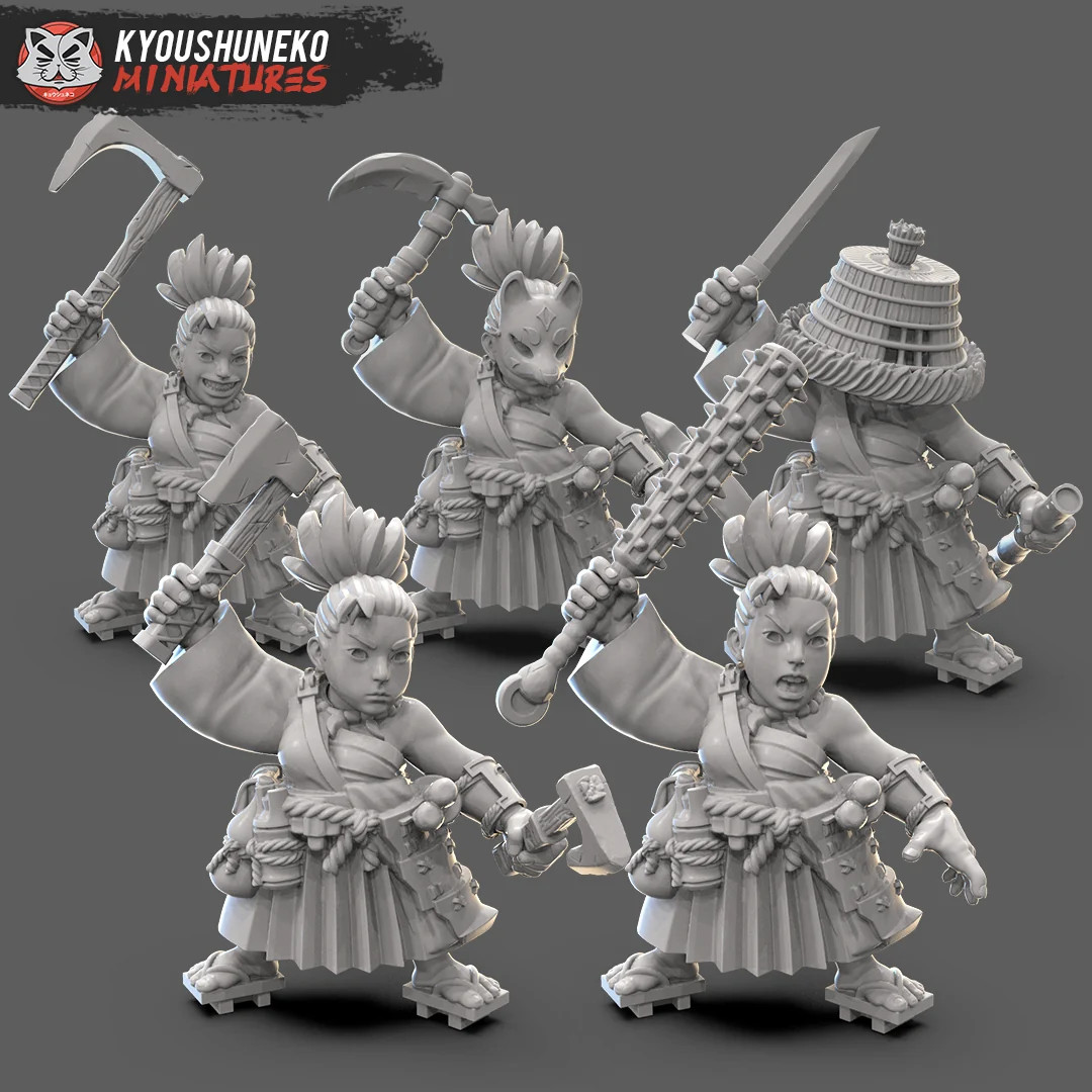 Female Dwarf Samurai (Set of 5) - 28mm Heroic Nippon - Resin Tabletop Miniatures
