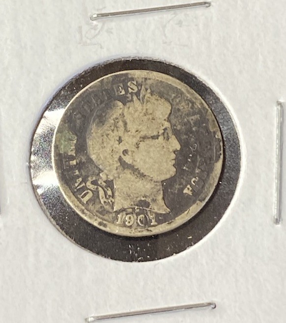 1901-P Barber Dime 10c Silver United States Coin Free Shipping