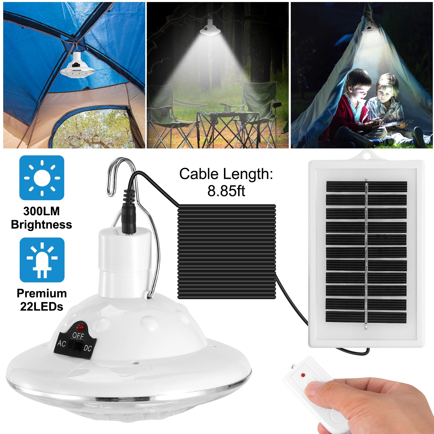 22LEDs Solar Camping Lights Hanging Tent Lamp Patio Garden With Remote Control