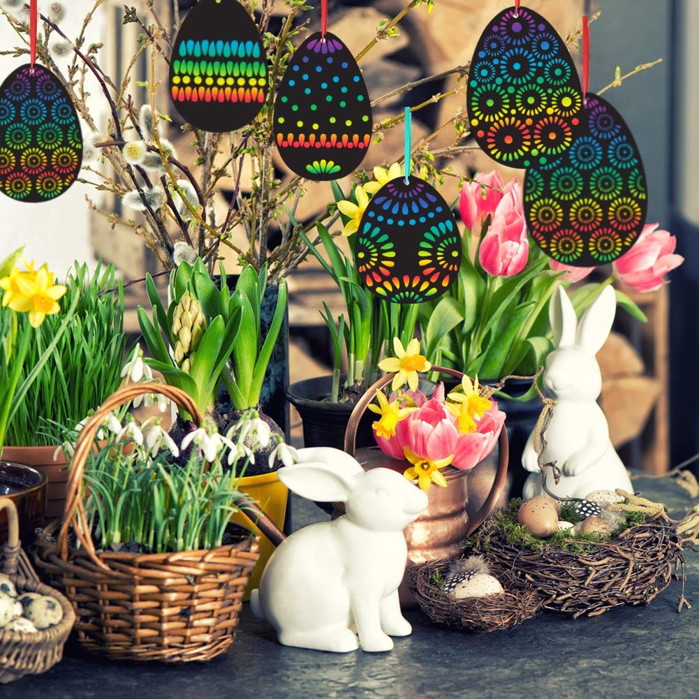 Easter Egg Scratch Art Set, 36 PCS Rainbow Scratch Art Mini Notes with Colorf...